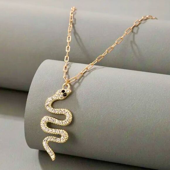 New luxury black onyx eyed snake serpent pendant choker necklace 6.16F - Picture 4 of 5